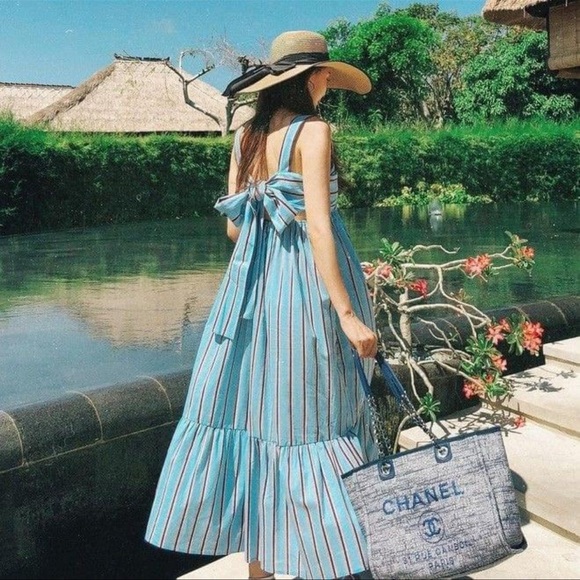 Anthropologie Dresses & Skirts - Anthropologie Zhu Sky Blue/Red Striped Maxi/Midi Sundress S